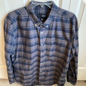 Hurley Long Sleeve Button Up Shirt XL Men's Plaid 100% Cotton Black/Gray.